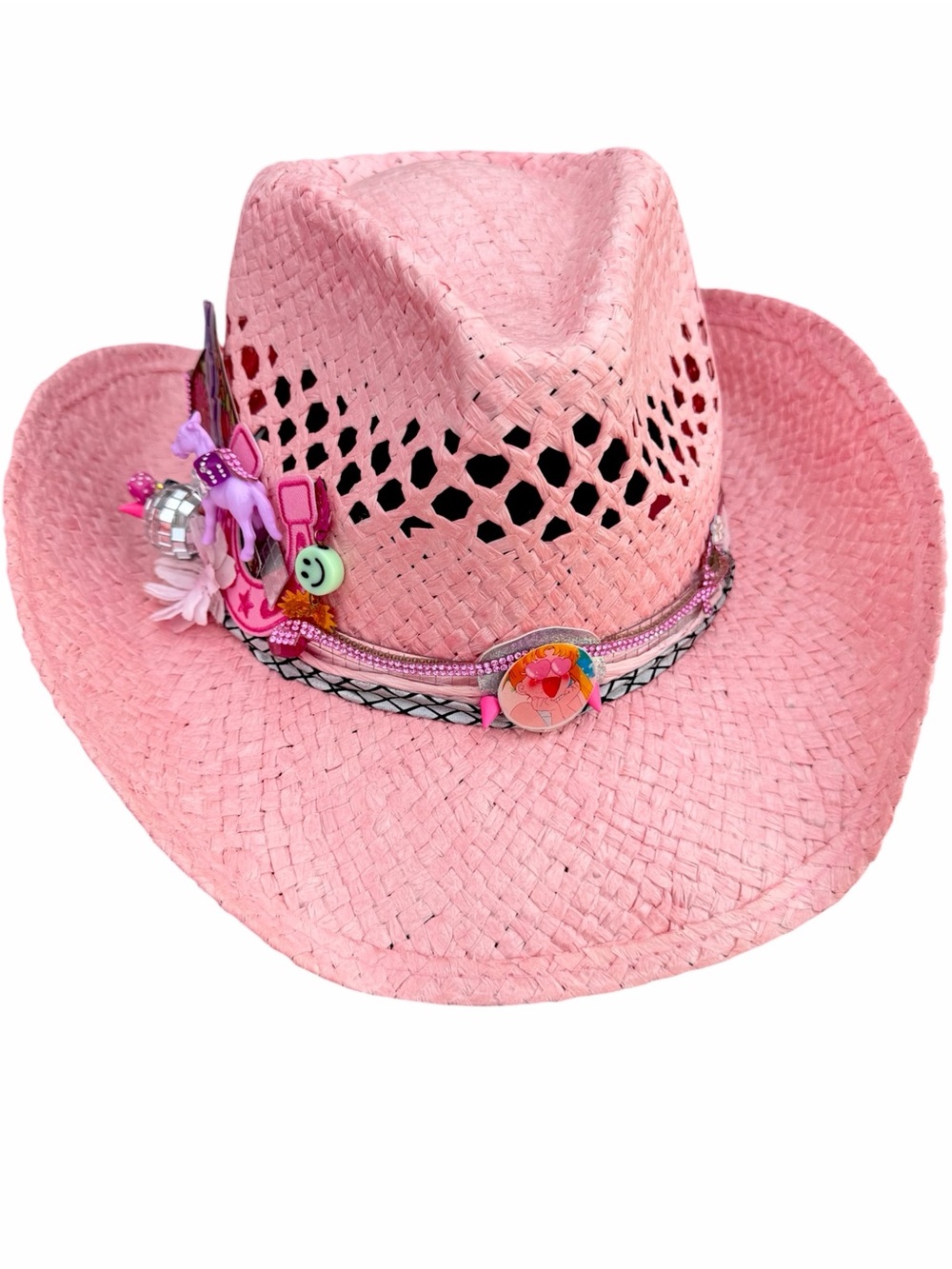 Pink Kids Straw Cowboy Hat with Decorative Band